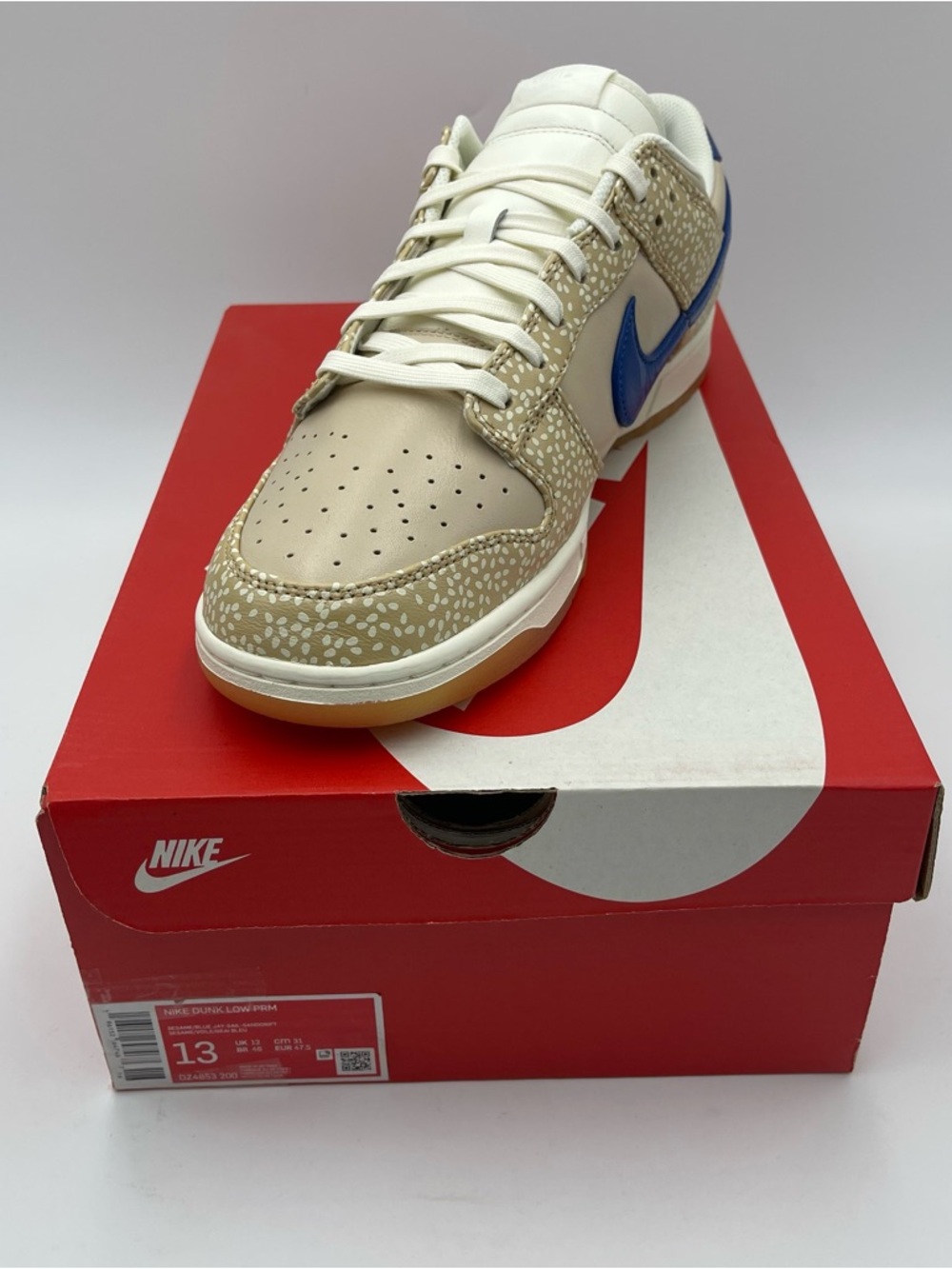 Nike Dunk Low PRM Men's SZ 13-Sesame/Blue Jay-Sail-Sanddrifit DZ4853 200